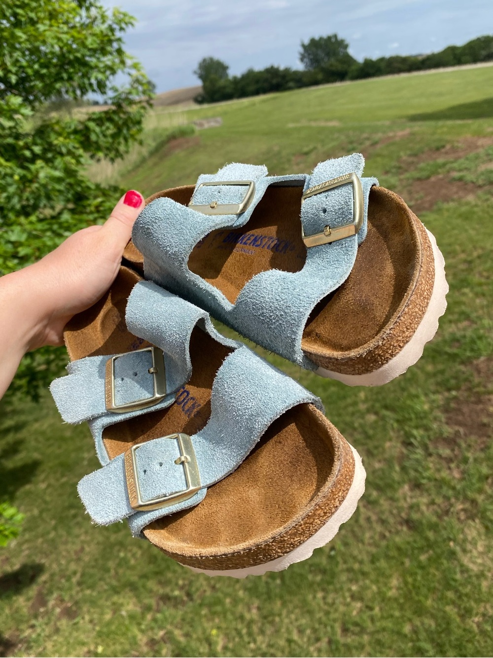 Baby Blue Birkenstock Arizona Suede Sandals - Picture 2 of 6